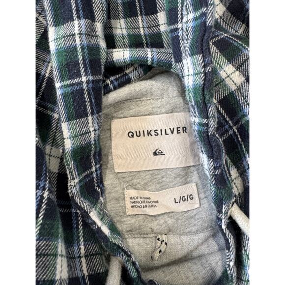 Quiksilver Mens Sweatshirt, size Large, Thermal Hooded Gray w/ Plaid hood - Picture 6 of 13